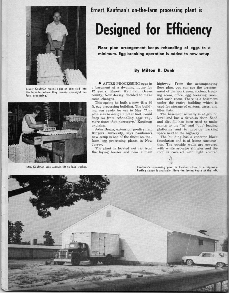 A three-page story in the November 1964 issue of Poultry Tribune goes into detail about the Kaufmans’ new processing plant.