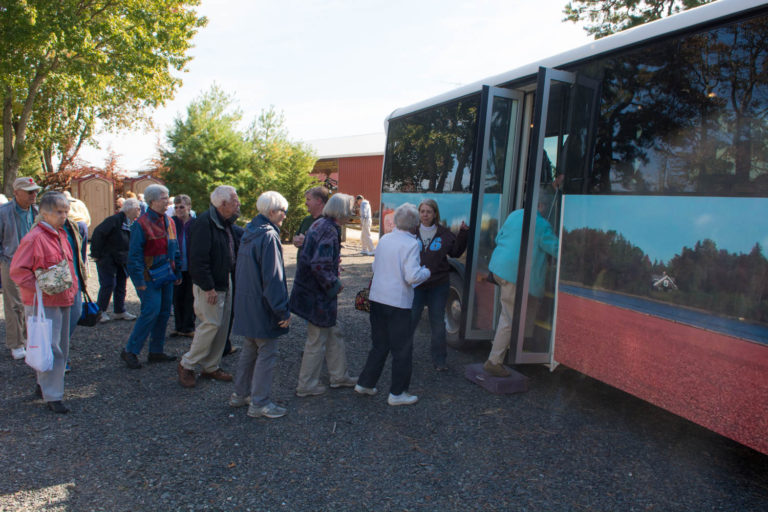 Getting o the bus for Cranberry Harvest